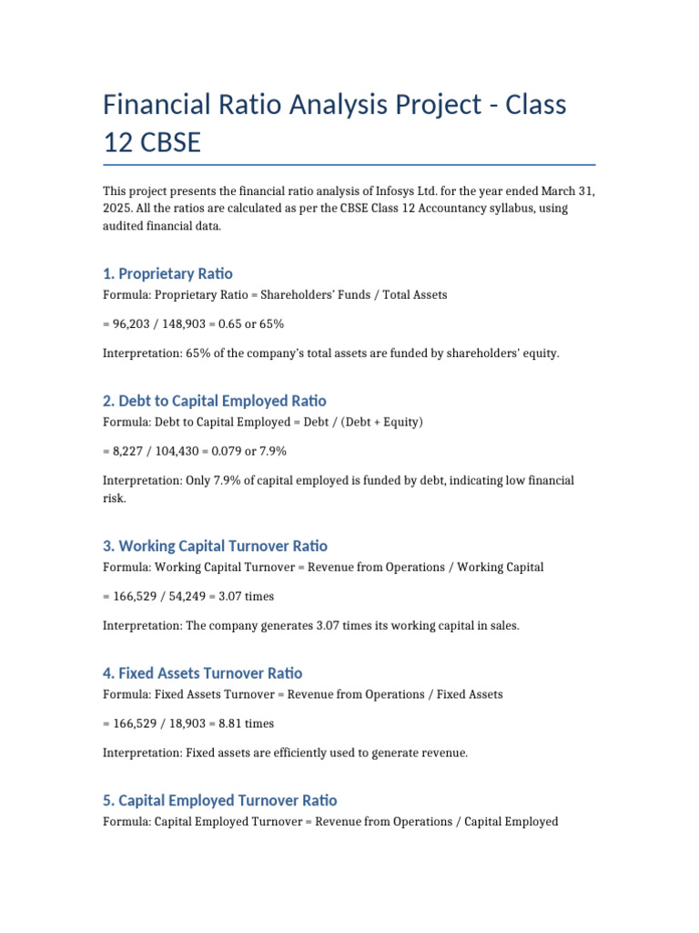 Infosys Financial Ratio Project | PDF