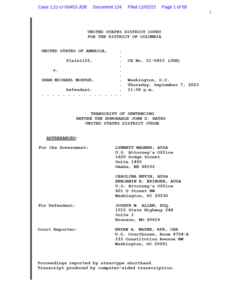Sentencing Transcript: USA v. McHugh | PDF | United States Federal ...