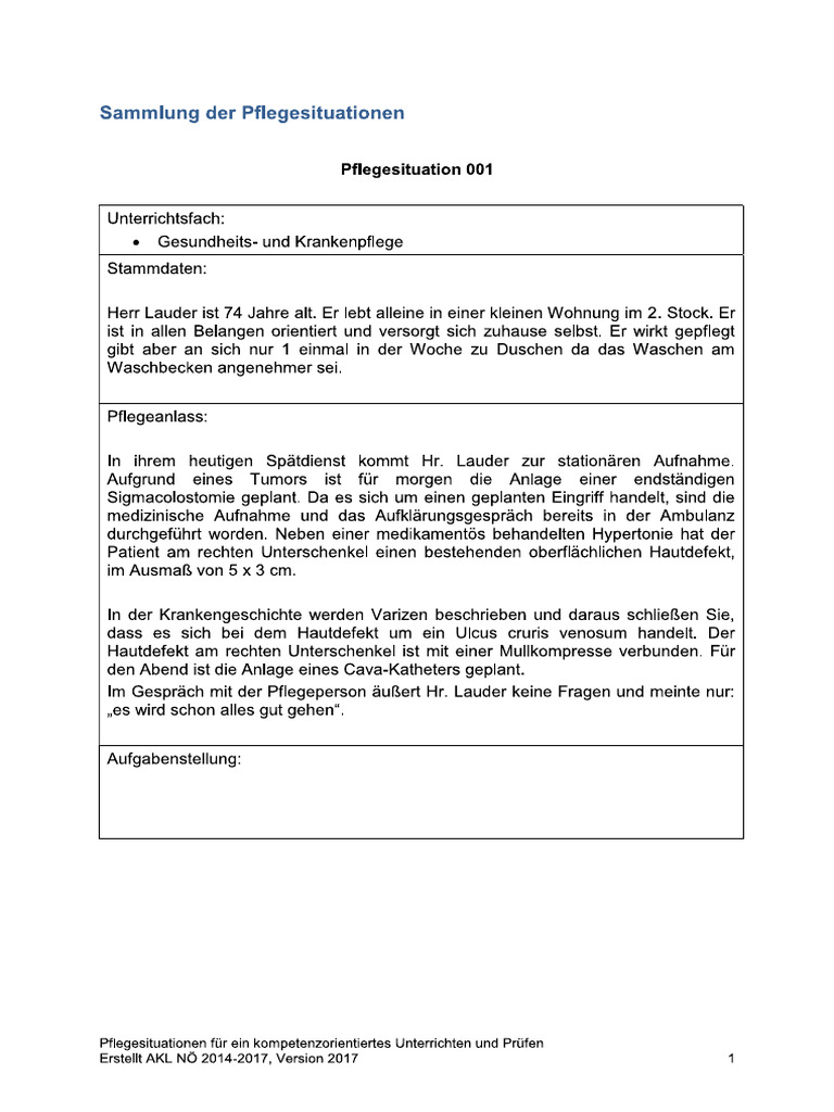 Pflegesituationen Zum Lesen | PDF