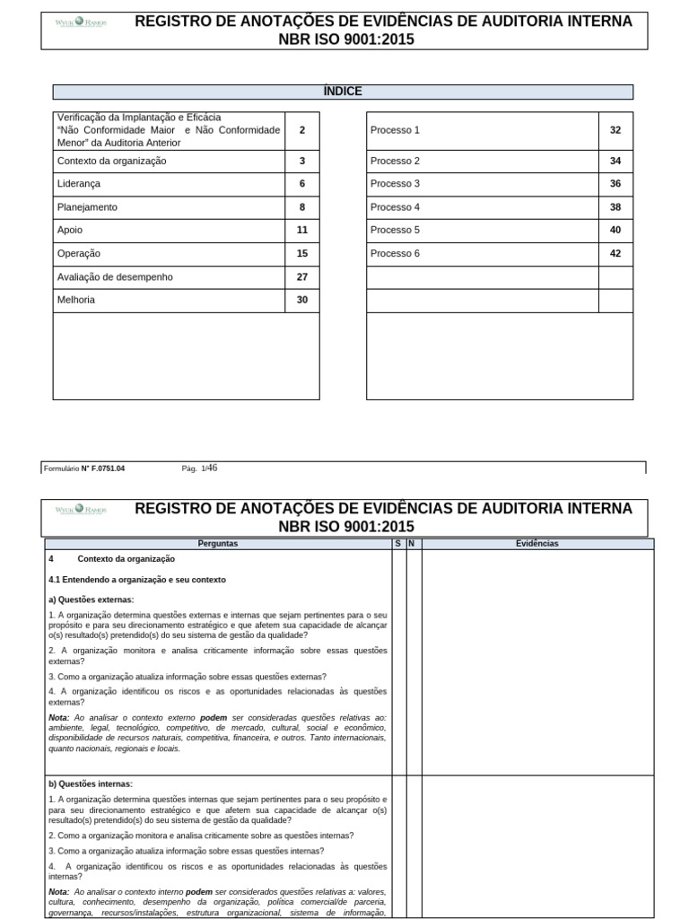Evidências de Auditoria Interna ISO 9001 | PDF | Gestão de qualidade ...