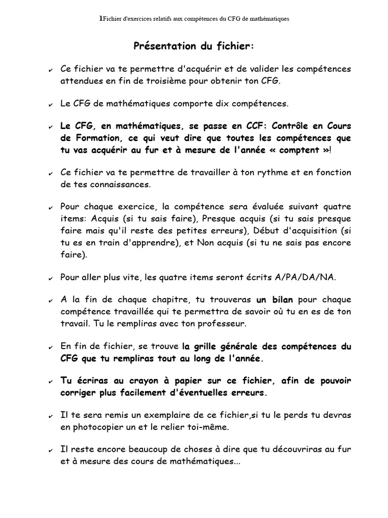 Exercices CFG Mathématiques | PDF | Mathématiques