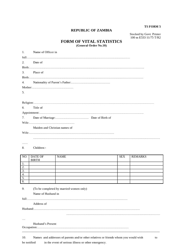 Zambia Vital Statistics Form Template | PDF | Chess Openings | Chess Theory