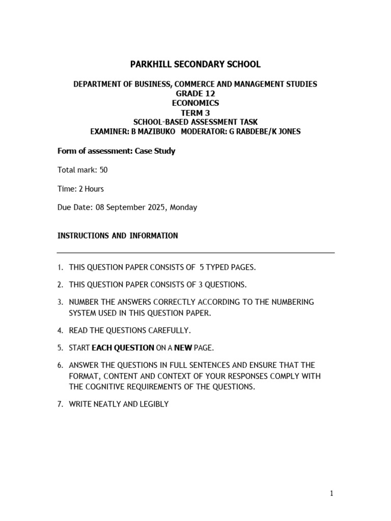 Grade 12 Economics Term 3 Case Study | PDF | Climate Change | Air Pollution