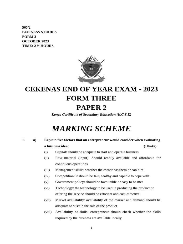Business F3 PP2 Marking Scheme | PDF | Negotiable Instrument | Insurance