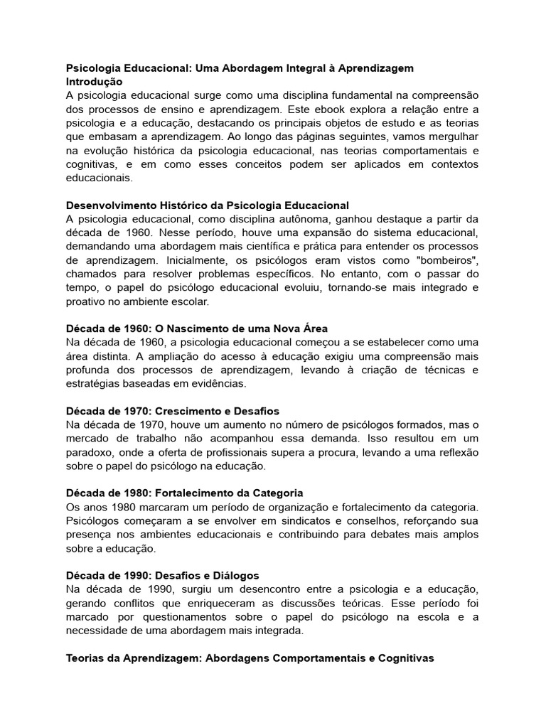 Psicologia Educacional e Teorias da Aprendizagem | PDF | Aprendizado ...