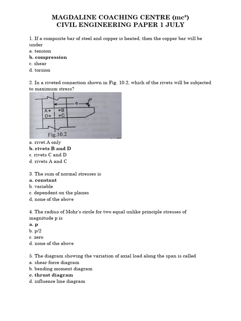 Civil Engineering Exam Questions July | PDF | Bending | Beam (Structure)