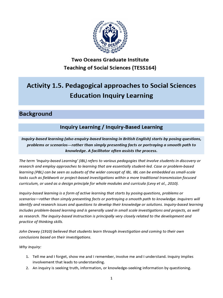Inquiry-Based Learning in Social Sciences | PDF | Inquiry Based ...