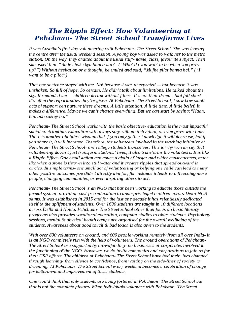 Transform Lives: Volunteering at Pehchaan | PDF | Social Psychology ...