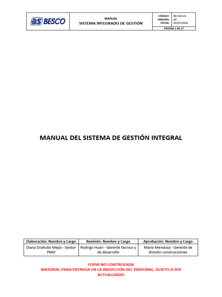 Manual del Sistema de Gestión Integral | PDF | Sistema de manejo de ...