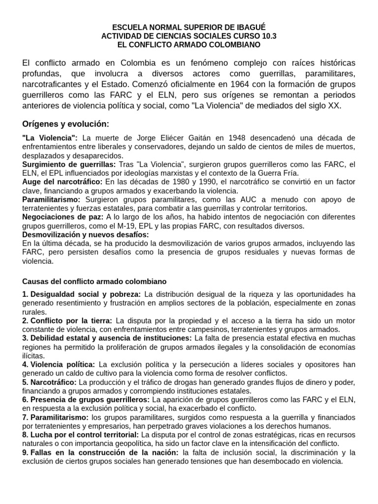 Conflicto Armado en Colombia: Causas y Consecuencias | PDF | Guerra de ...