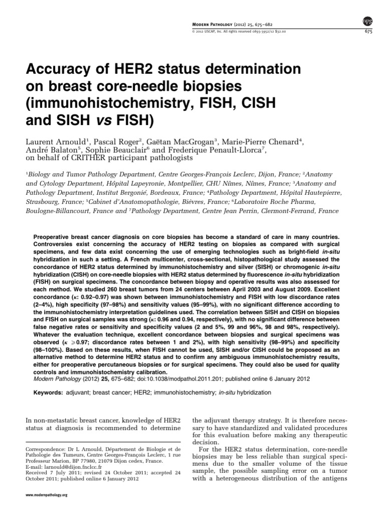 Accuracy of HER2 Status Determination | PDF | Biopsy | Immunohistochemistry