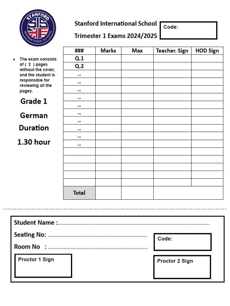 Grade 1 German Exam Instructions 2024 | PDF