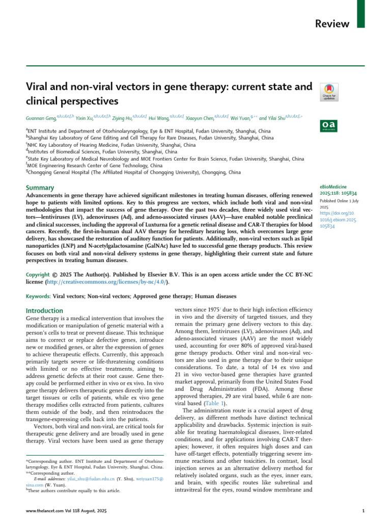 1 s2.0 S2352396425002786 Main | PDF | Viral Vector | Gene Therapy
