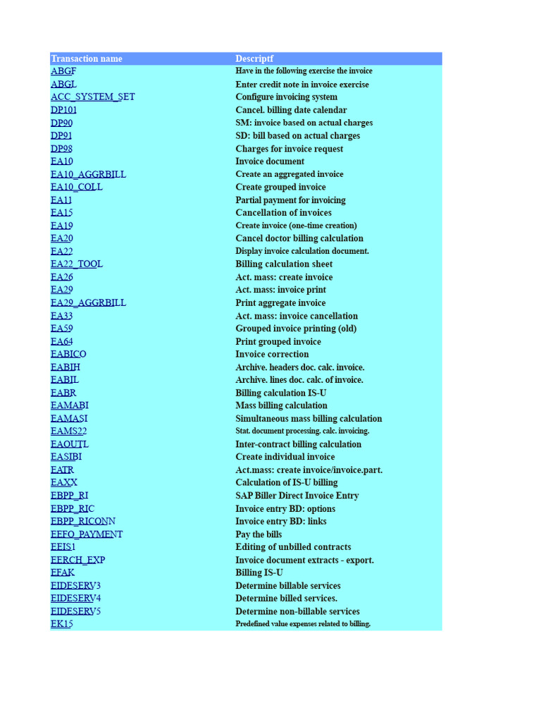 SAP Transactions | PDF | Invoice | Accounting