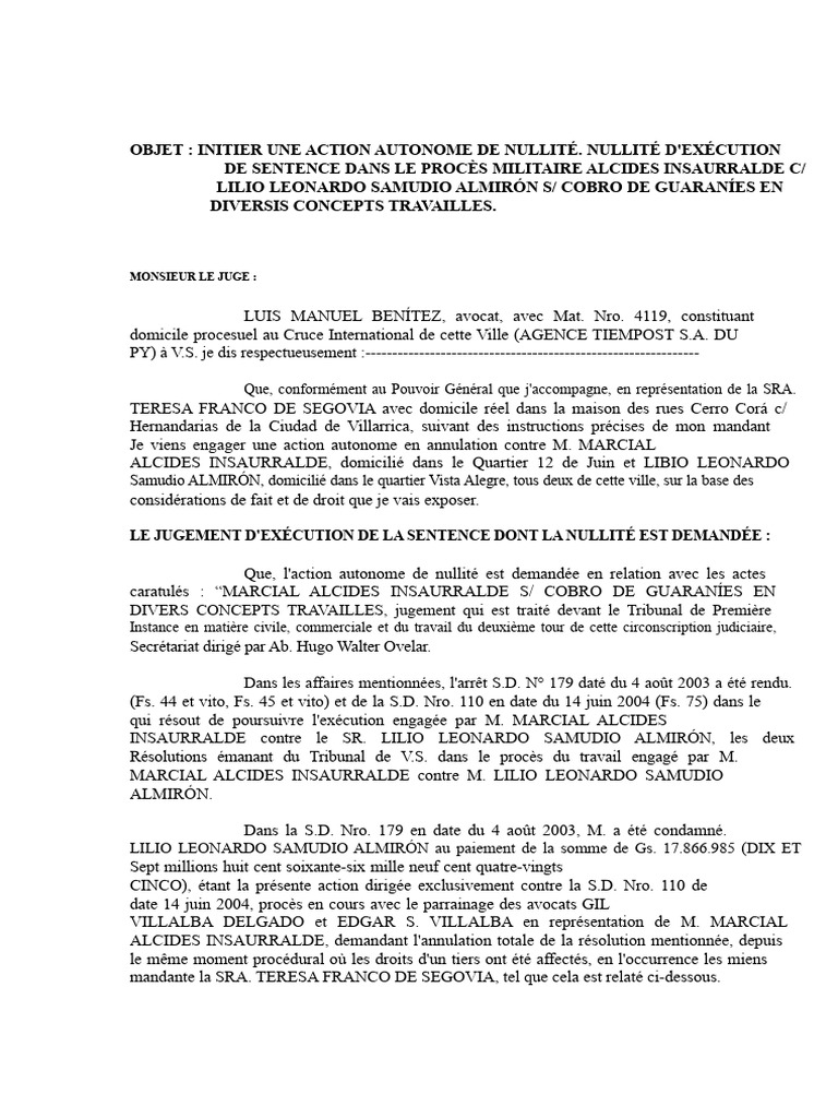 Action en nullité d'exécution judiciaire | PDF | Justice | Crime et ...