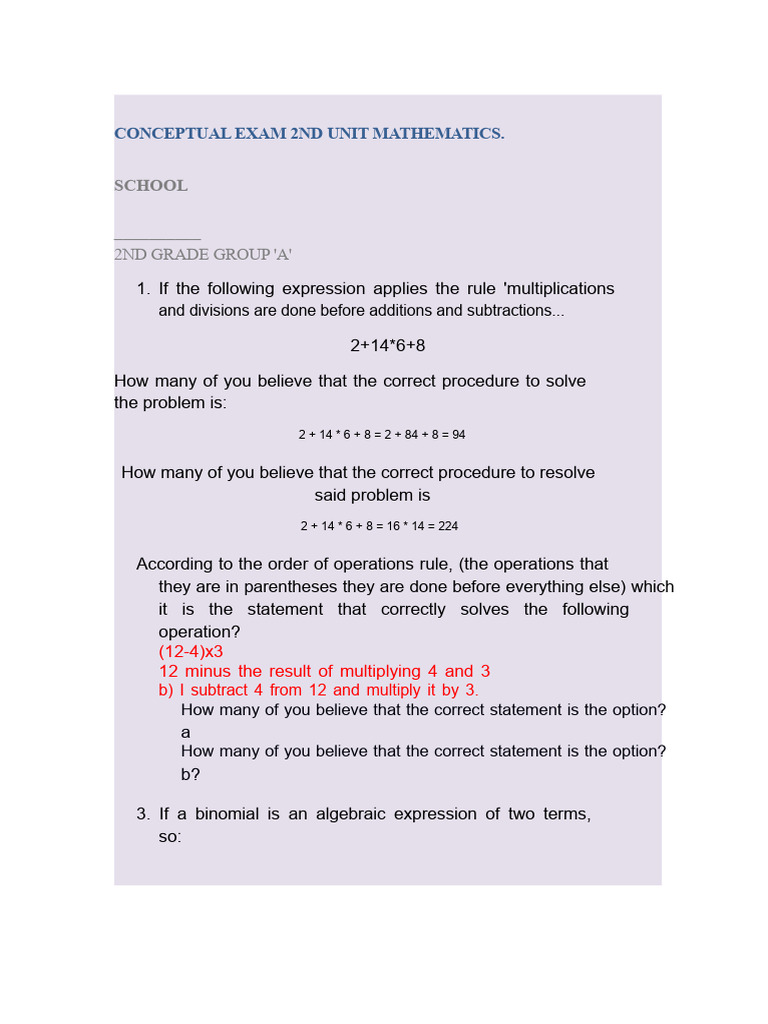 Conceptual Mathematics Exam - Unit 2 | PDF | Area | Polynomial
