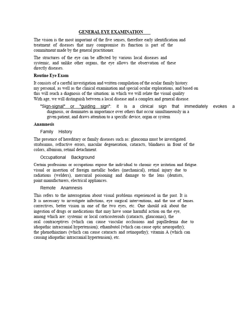 Comprehensive Eye Examination Guide | PDF | Visual Acuity | Human Eye