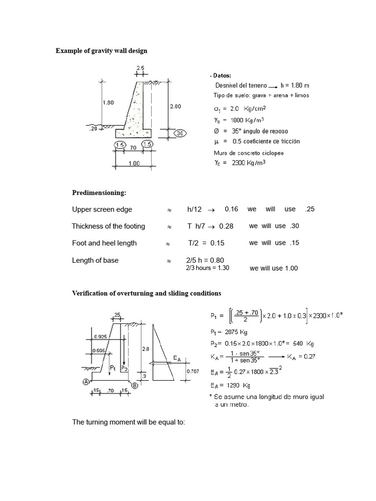 Gravity Wall Footing Design Example | PDF