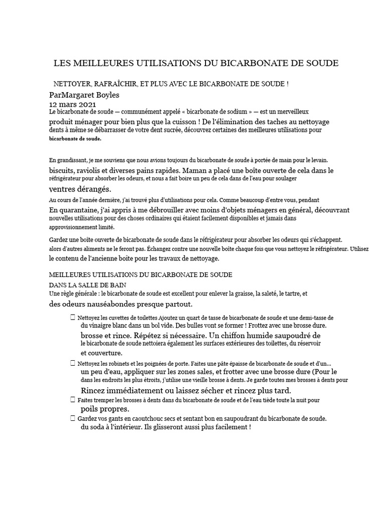 Utilisations Pratiques du Bicarbonate de Soude | PDF | Bicarbonate de ...