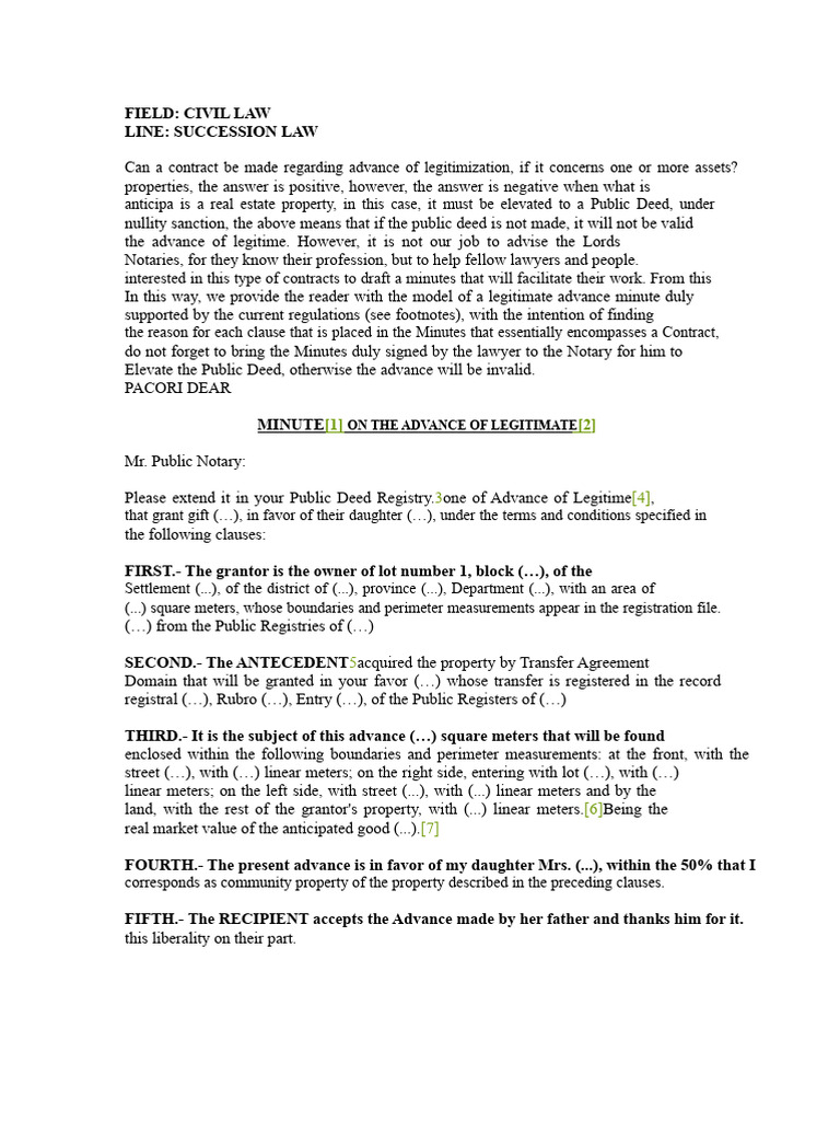 Draft of Advance of Legitimate Inheritance-Ok | PDF | Deed | Property