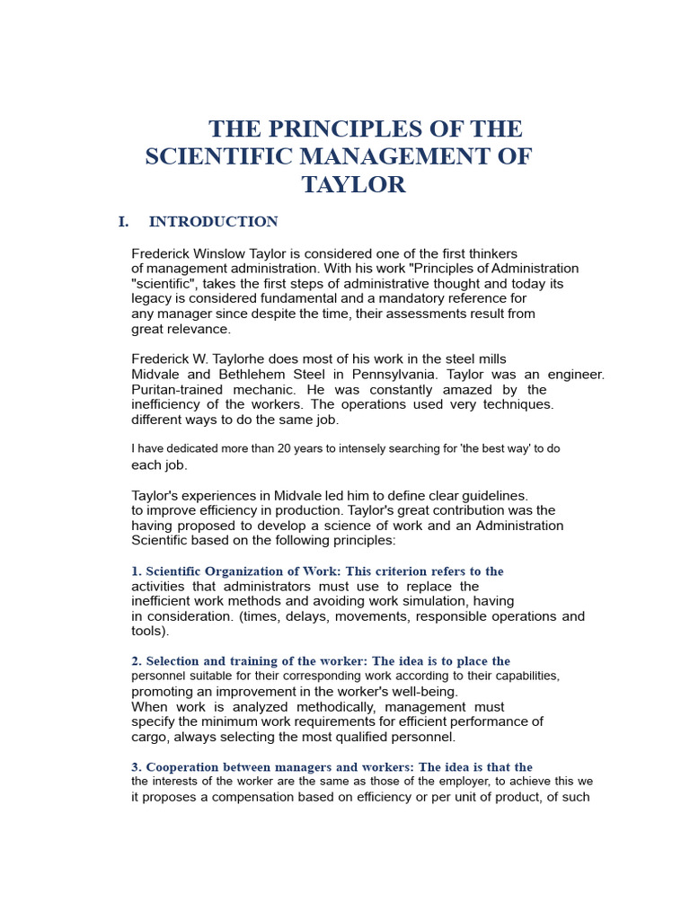 Taylor's Scientific Management Principles | PDF | Business | Economies