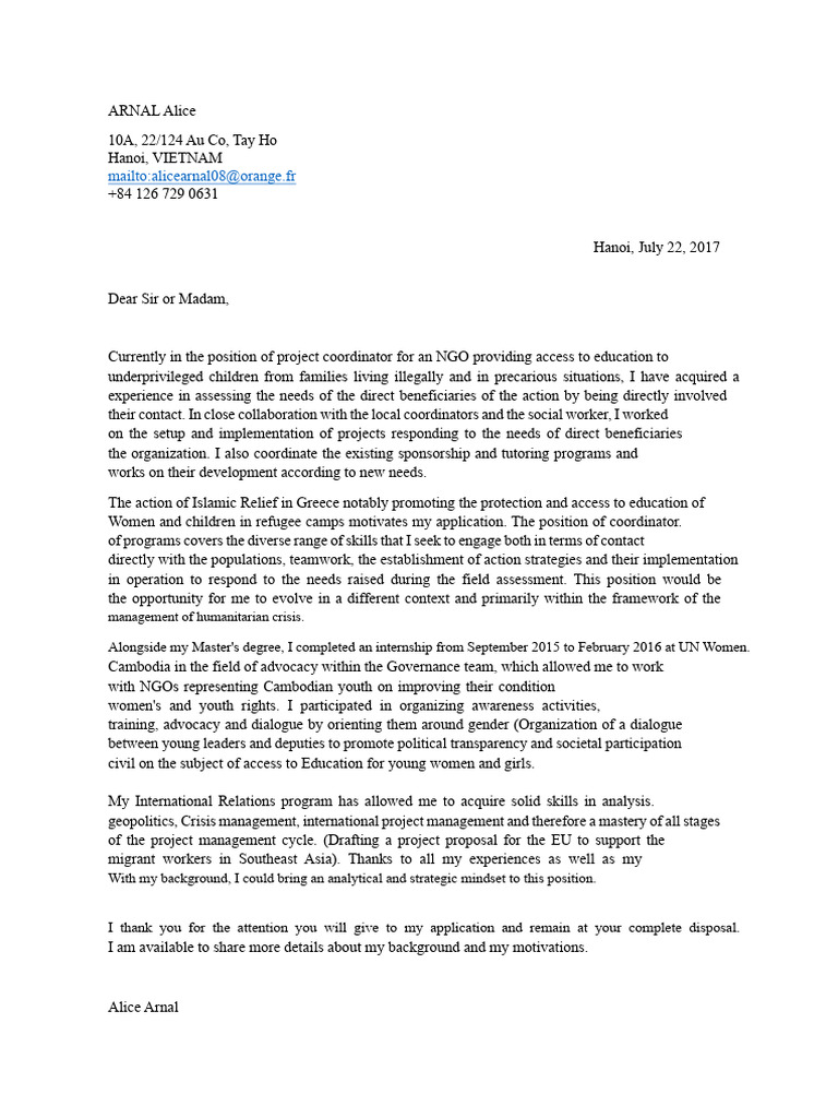 Motivation Letter Program Coordinator - Motivation - Islamic Relief ...