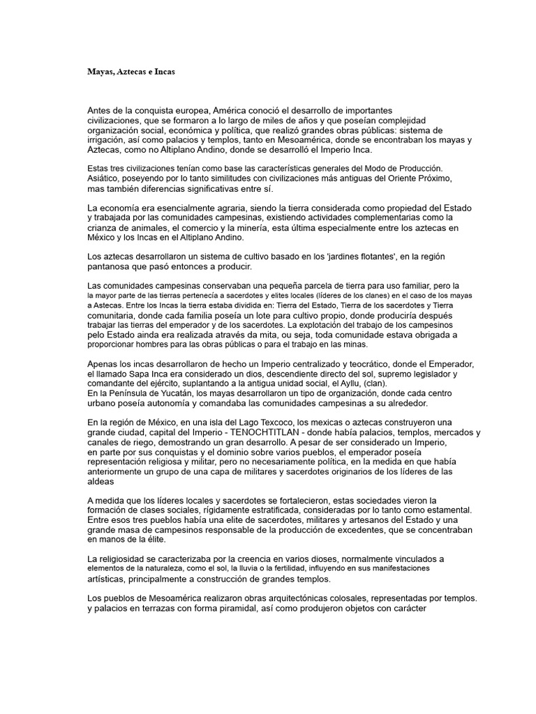 Civilizaciones Mayas, Aztecas e Incas | PDF | Imperio Inca ...