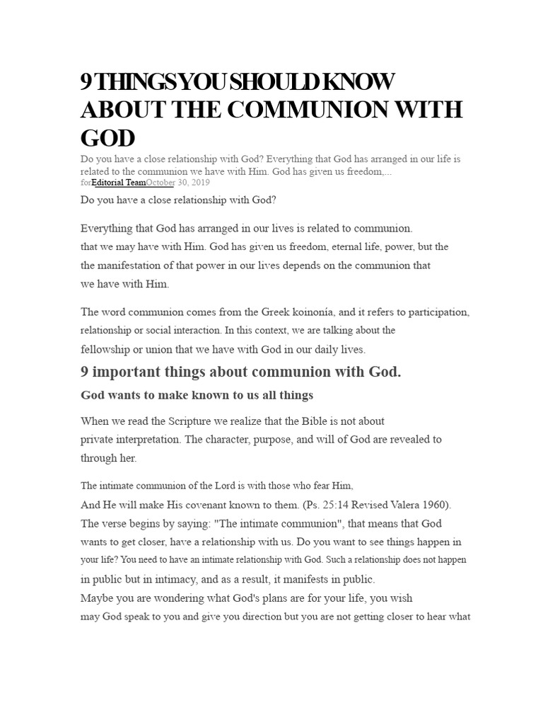 9 Key Insights on Communion with God | PDF | Eucharist | God