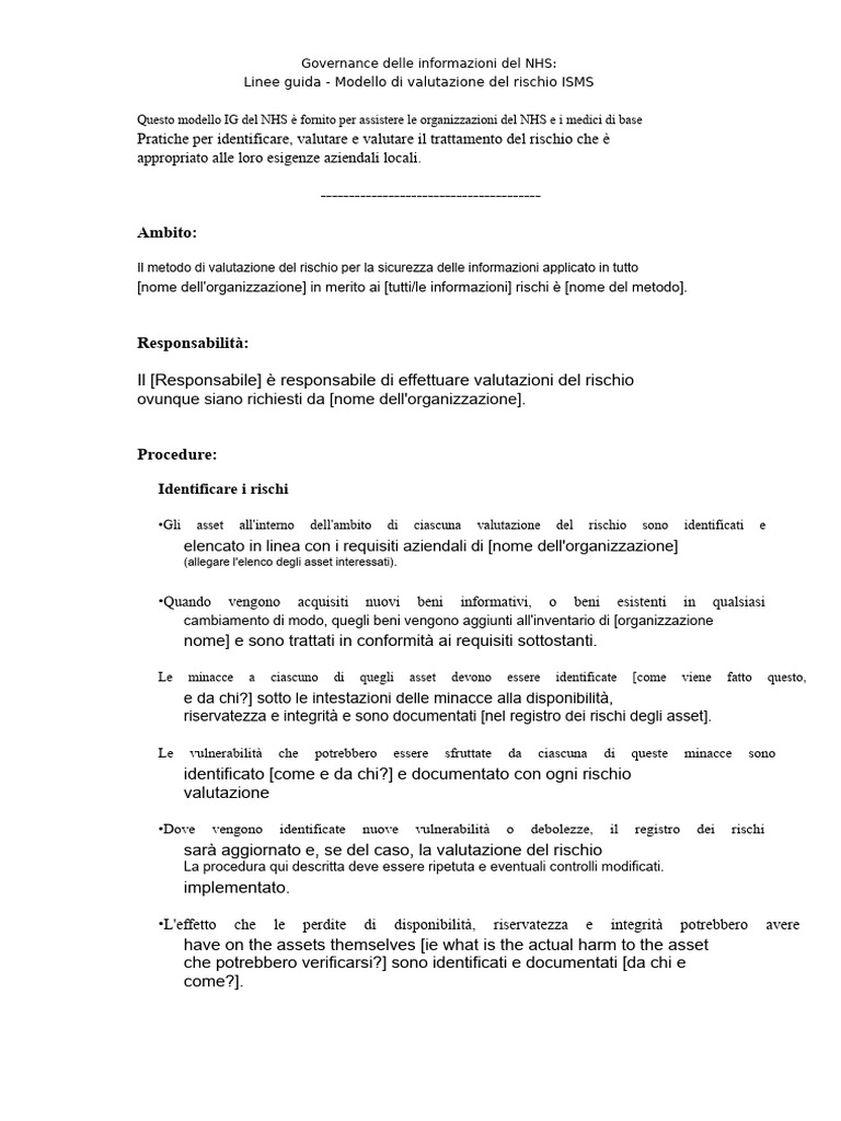 Modello Di Valutazione Del Rischio Isms | PDF