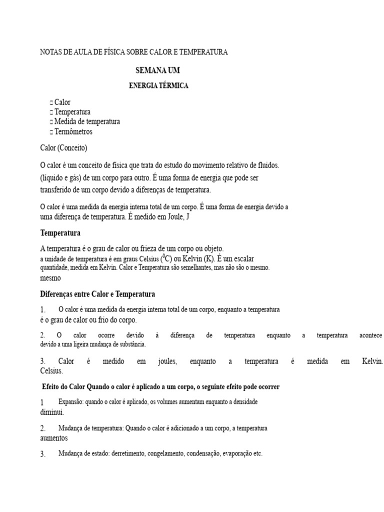 Calor e Temperatura: Conceitos e Medidas | PDF | Temperatura | Termômetro