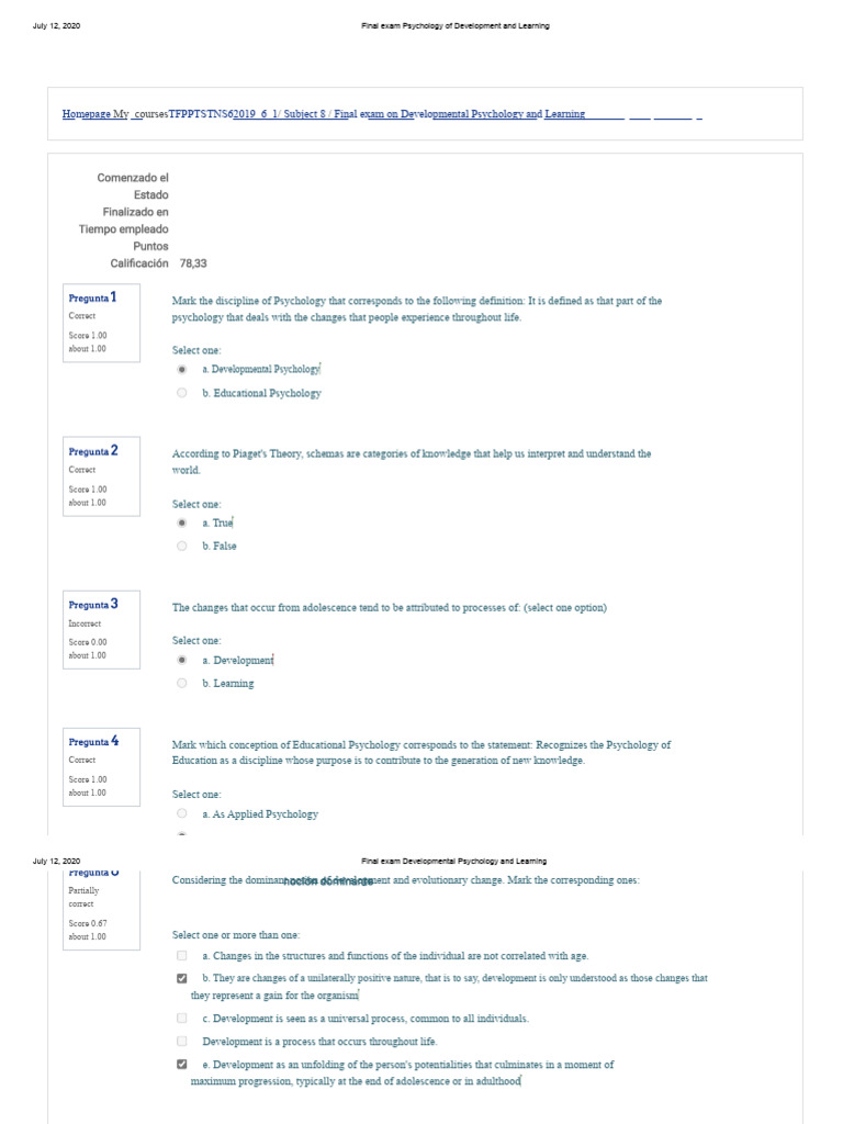 Final Exam on Developmental Psychology | PDF | Developmental Psychology ...