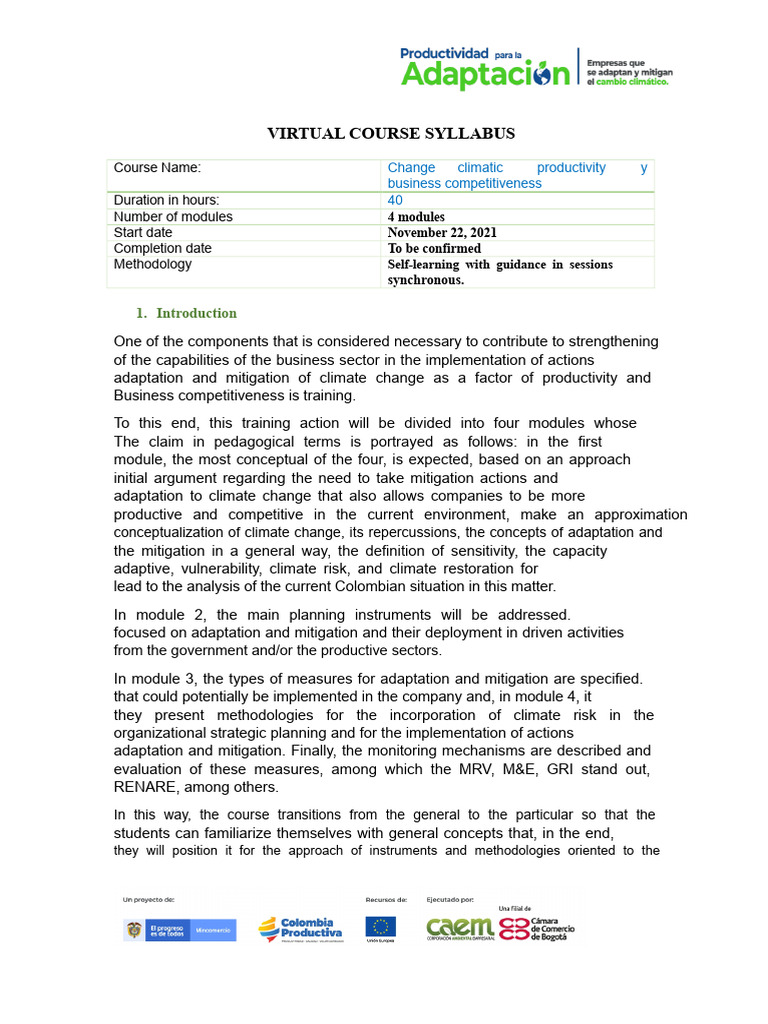 Syllabus Climate Change Course | PDF | Climate Change Mitigation ...