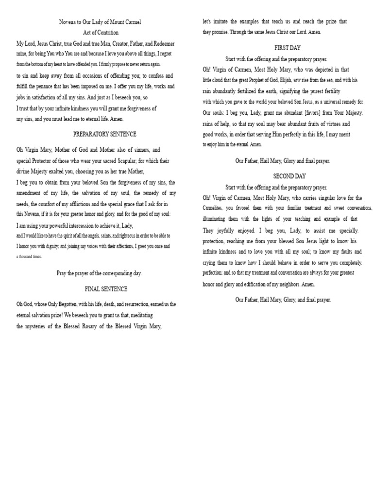 Novena To Our Lady of Mount Carmel | PDF | Lord's Prayer | Mary, Mother ...