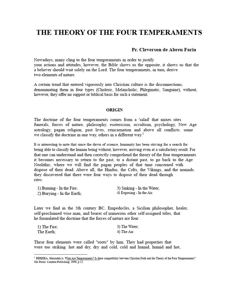 Christian Perspective on Four Temperaments | PDF
