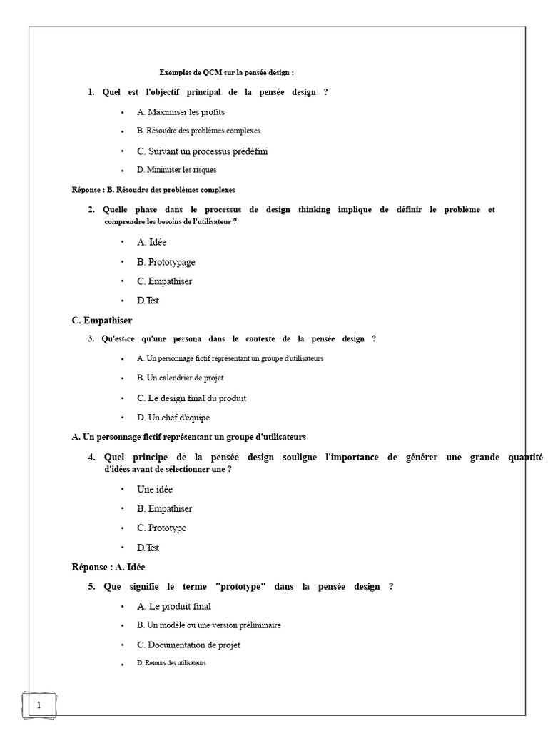 Questions À Choix Multiples Sur Le Design Thinking | PDF | Design ...