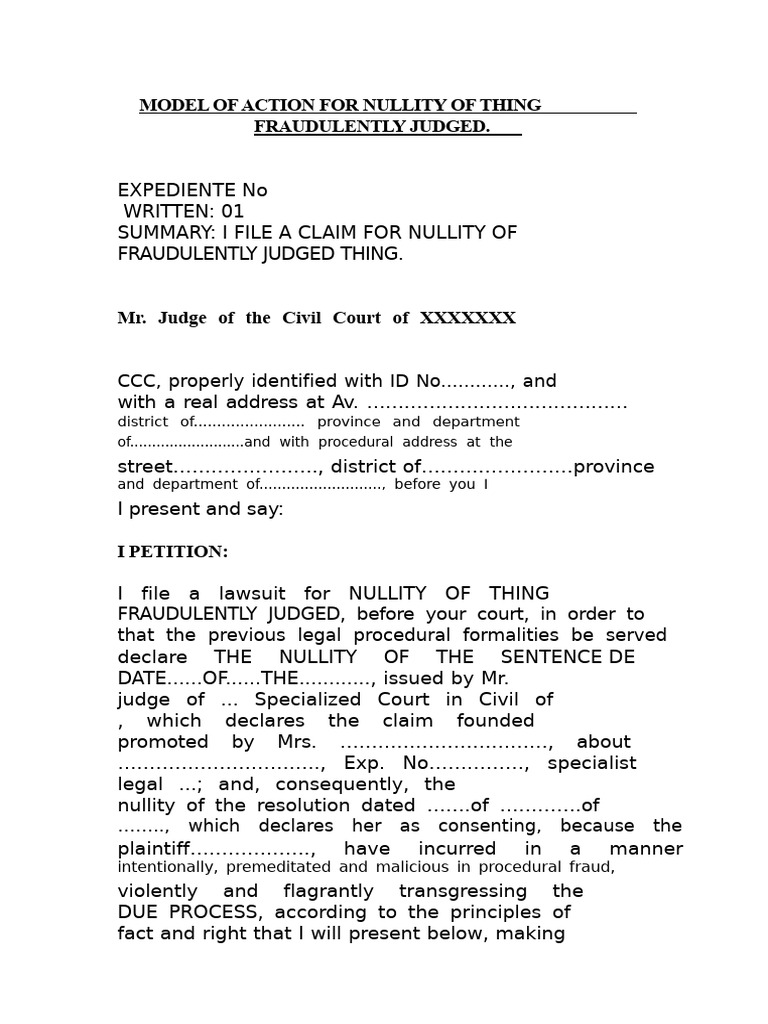 Nullity Claim for Fraudulent Judgment | PDF | Annulment | Lawsuit