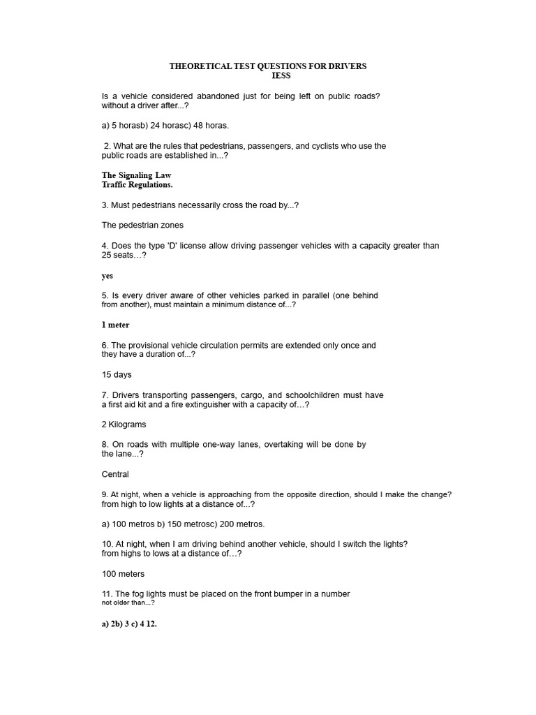 Driver's Theory Test Questions Guide | PDF | Traffic | Traffic Collision