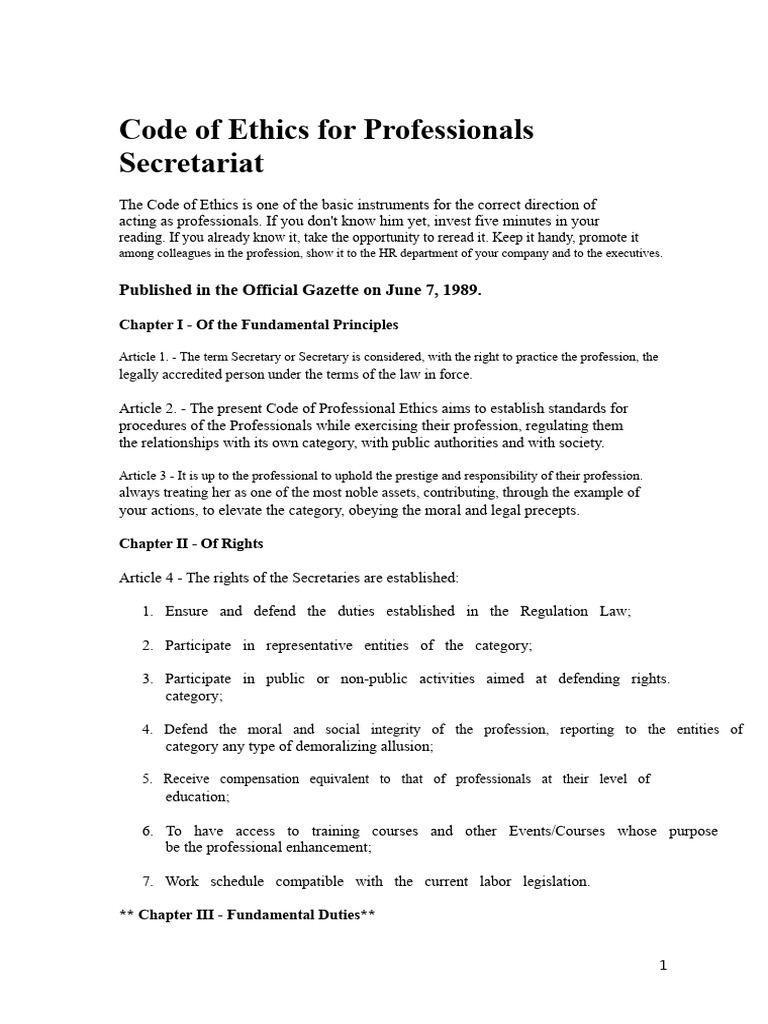 Code of Ethics for Secretaries | PDF | Profession | Confidentiality