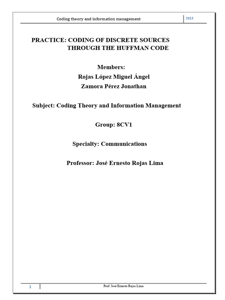 Practice 2 Coding of Discrete Sources Huffman Code | PDF | Data ...