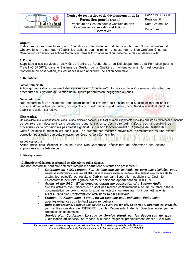 Gestion des Non-Conformités et Actions | PDF | Système de management de ...