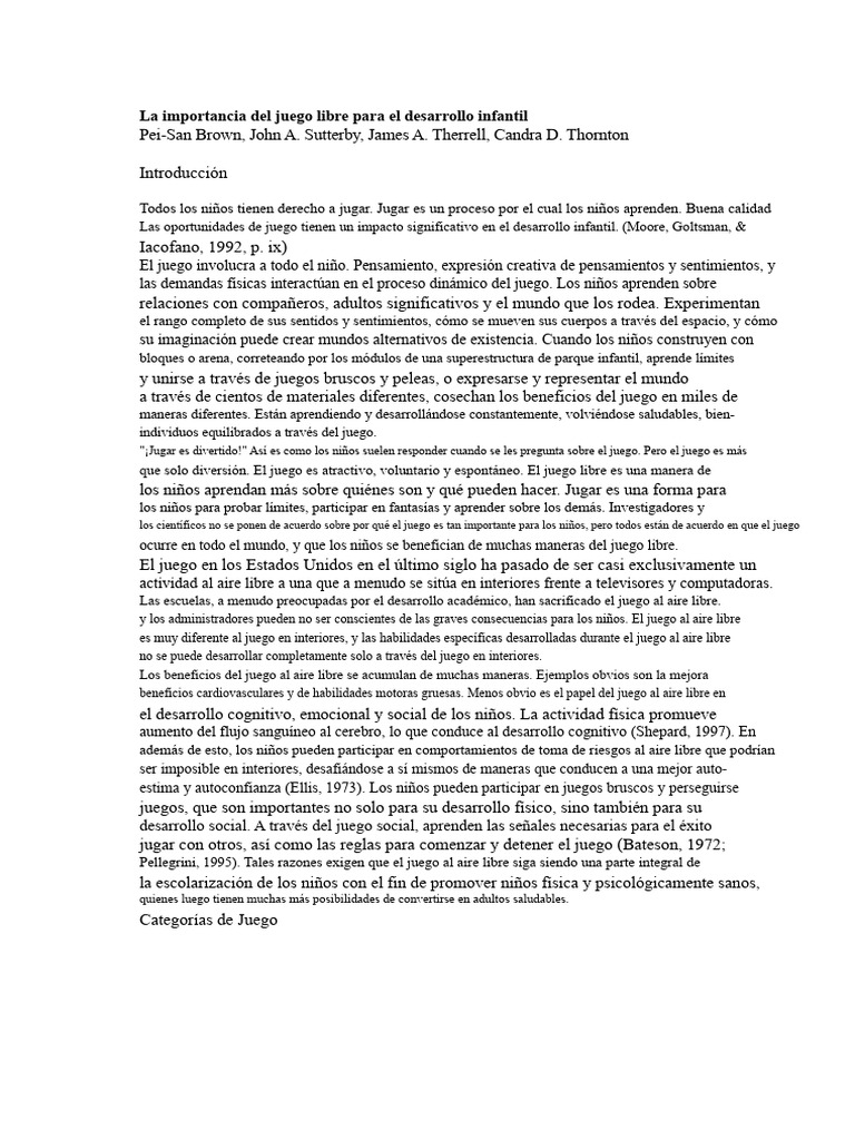 Beneficios del Juego Libre en Niños | PDF | Las emociones | Desarrollo ...
