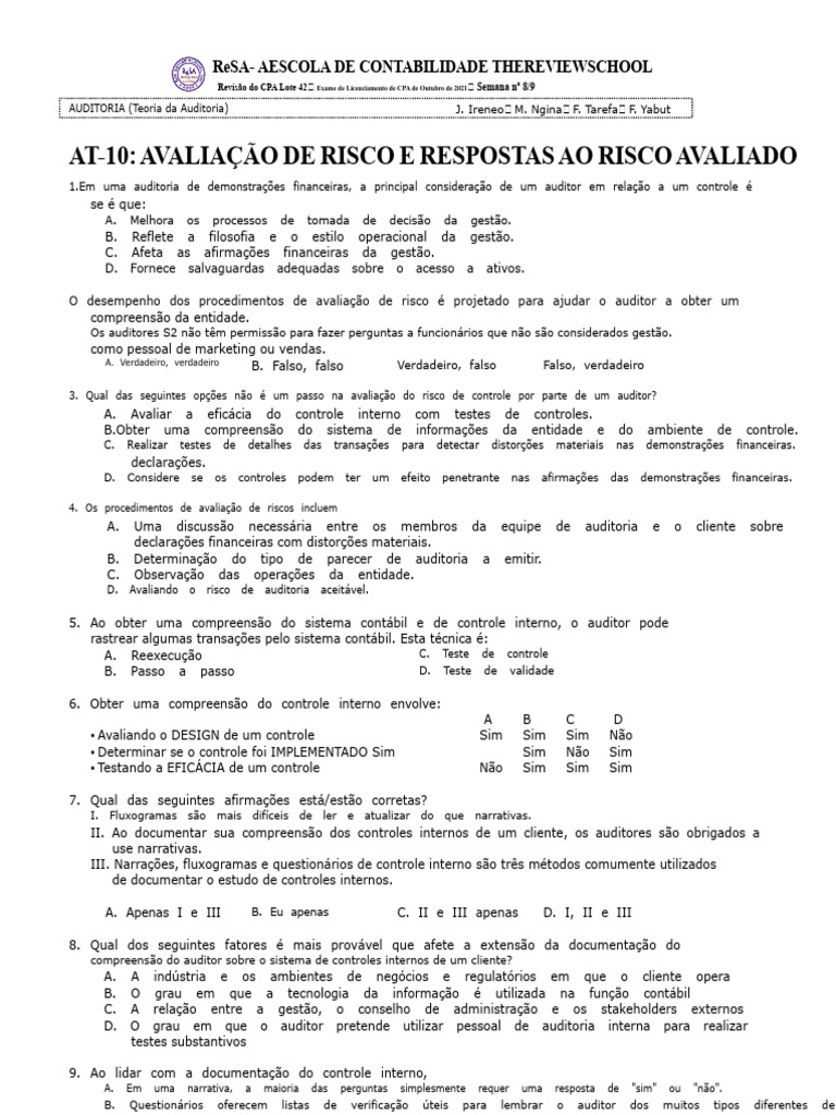 Avaliação de Risco em Auditoria Contábil | PDF | Contabilidade ...