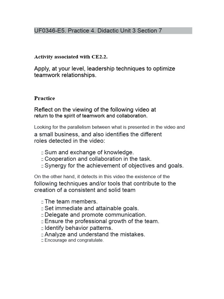 UF0346.-E5. Practice 4. Teaching Unit 3. Section 7 | PDF | Motivational ...