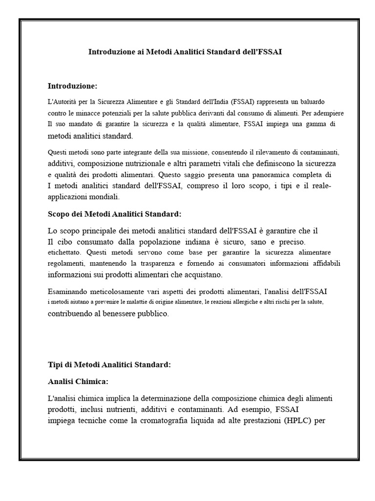 Introduzione Ai Metodi Analitici Standard dell'FSSAI | PDF