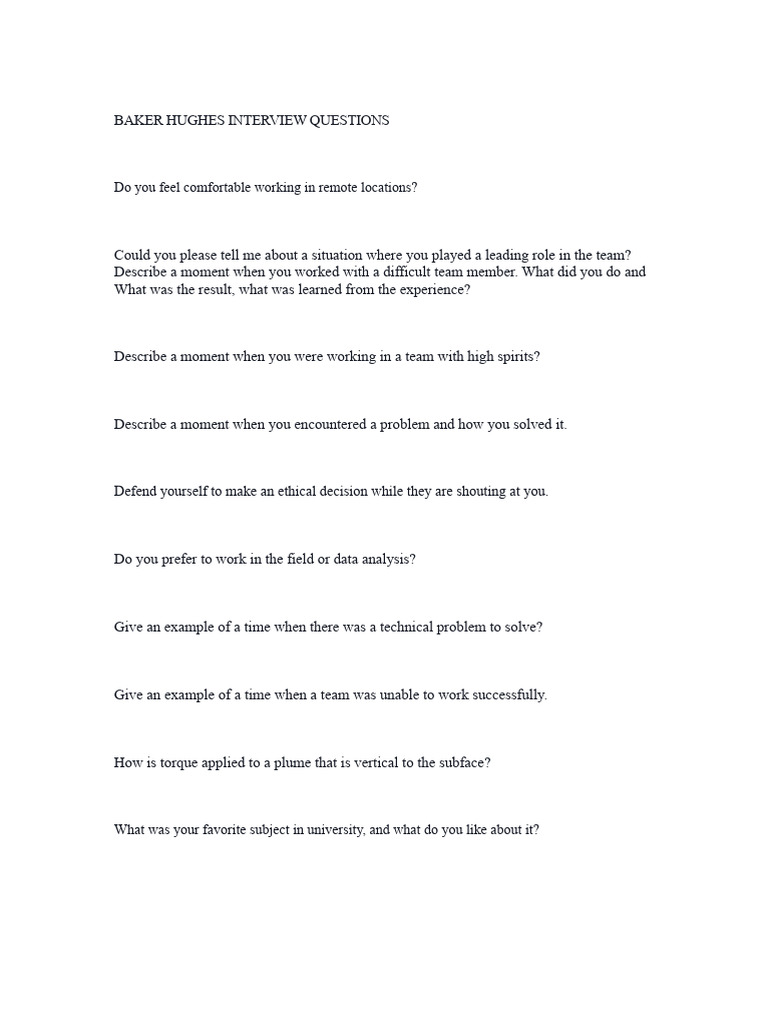 Baker Hughes Interview Questions Guide | PDF | Cognitive Science ...