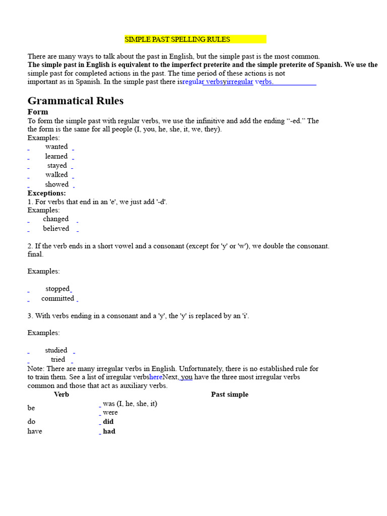 Understanding Simple Past Tense Rules | PDF