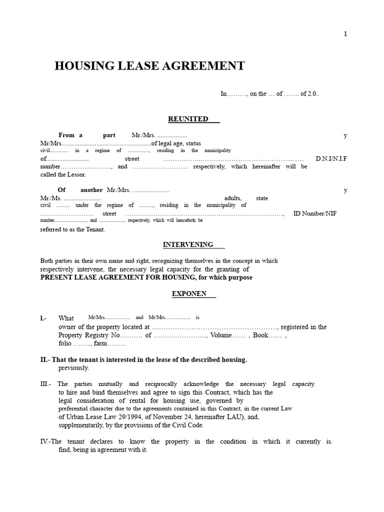 Housing Lease Agreement Template | PDF | Lease | Leasehold Estate