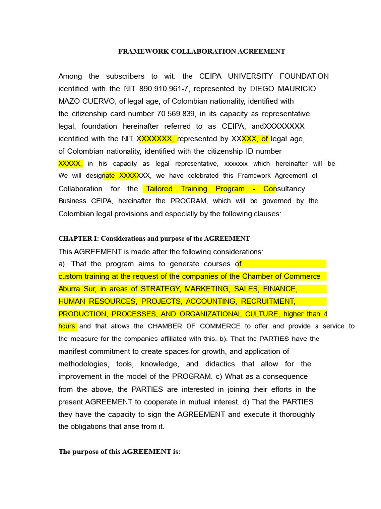 Example Framework Agreement For Collaboration in Training | PDF ...