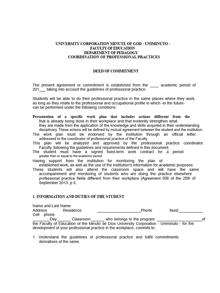 Professional Practice Commitment Agreement | PDF