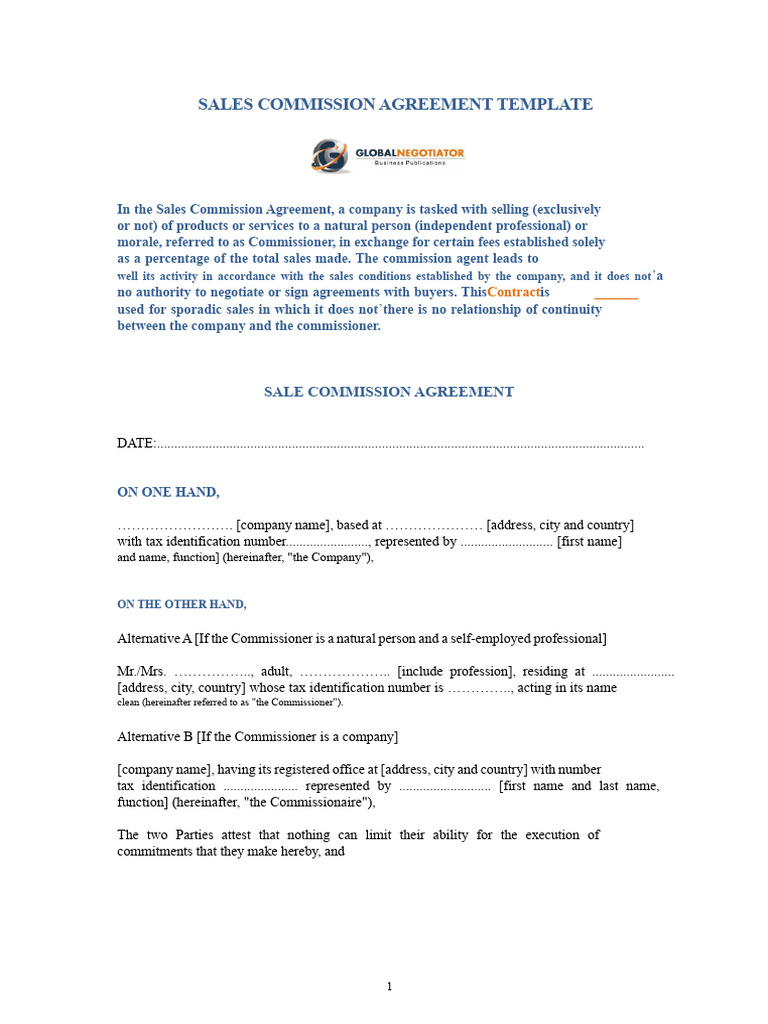 Sales Commission Agreement Template | PDF | Ellipsis